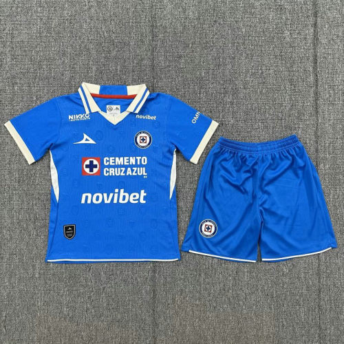26-27 Cruz Azul Home Kids Soccer Jerseys and shorts